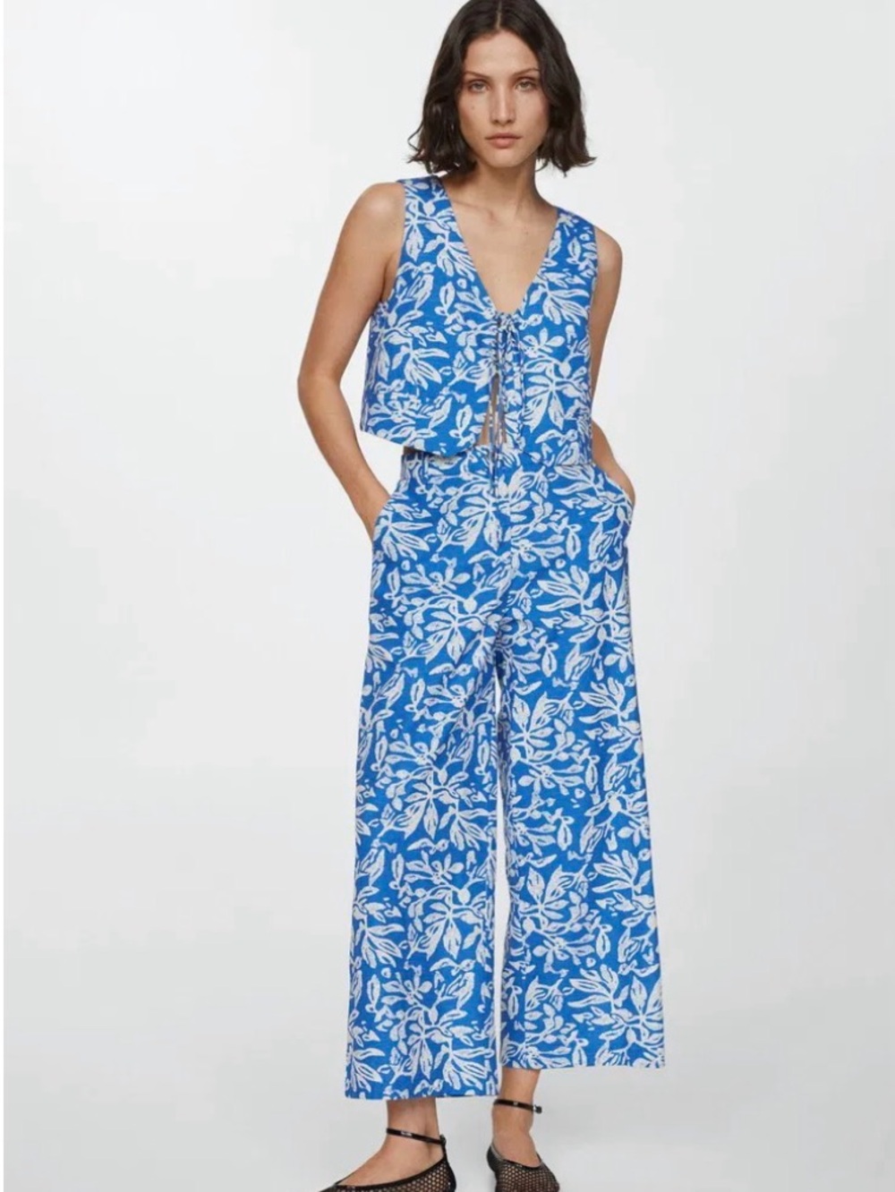 Mango- Blue & White Floral Wide-Leg Trouser size 6